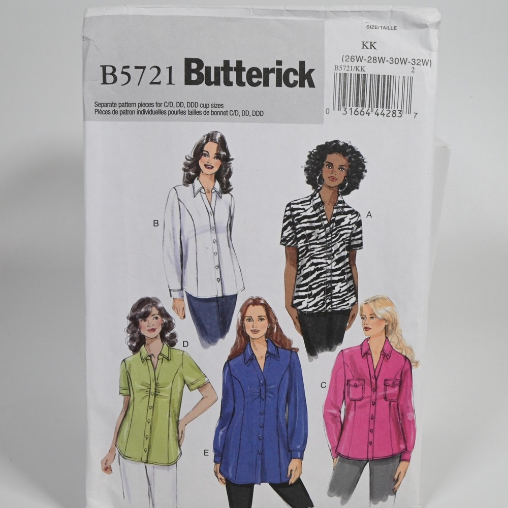 Butterick B5721 Sewing Pattern Women 26W-32W Shirt Uncut Factory Folded
